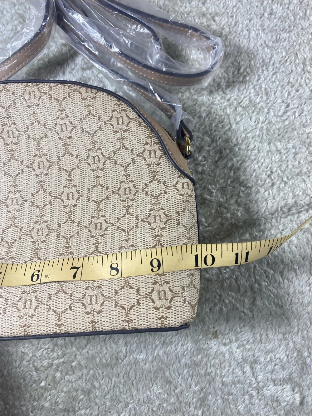 NWTNanette Lepore Neutral Monogram Dome Crossbody with Gold Hardware